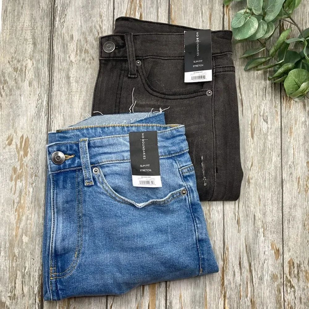 Slim Fit Denim Stretch Shorts Lightly Destructed With Raw Hem 2-Pack Size 28